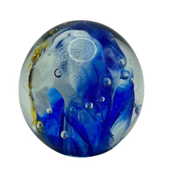 Kerry Glass Made in Ireland Paperweight 3 1/2'' Blue White Yellow Vintage - Picture 4 of 10
